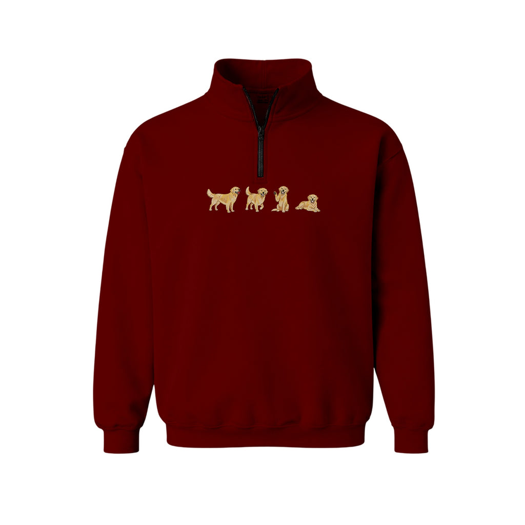 Custom Name Golden Retriever Four Poses embroidered quarter-zip in Marron — chest embroidery