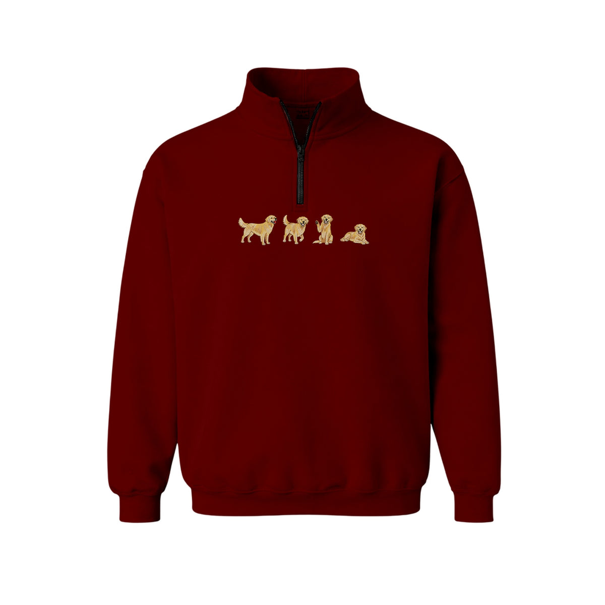 Custom Name Golden Retriever Four Poses embroidered quarter-zip in Marron — chest embroidery
