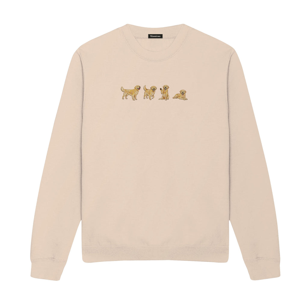 Custom Name Golden Retriever Four Poses embroidered sweatshirt in Beige — chest embroidery