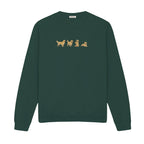 Custom Name Golden Retriever Four Poses embroidered sweatshirt in Forest Green — chest embroidery