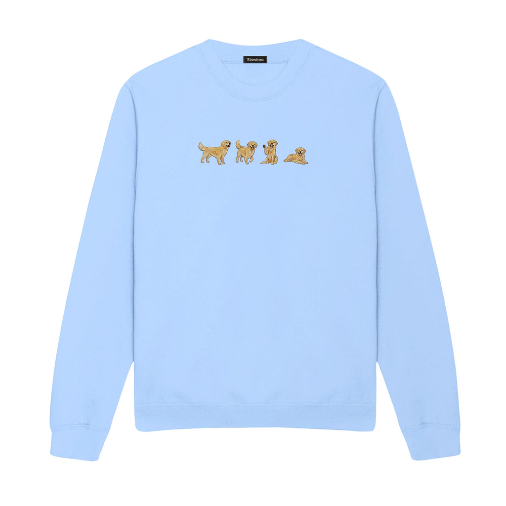 Custom Name Golden Retriever Four Poses embroidered sweatshirt in Light Blue — chest embroidery