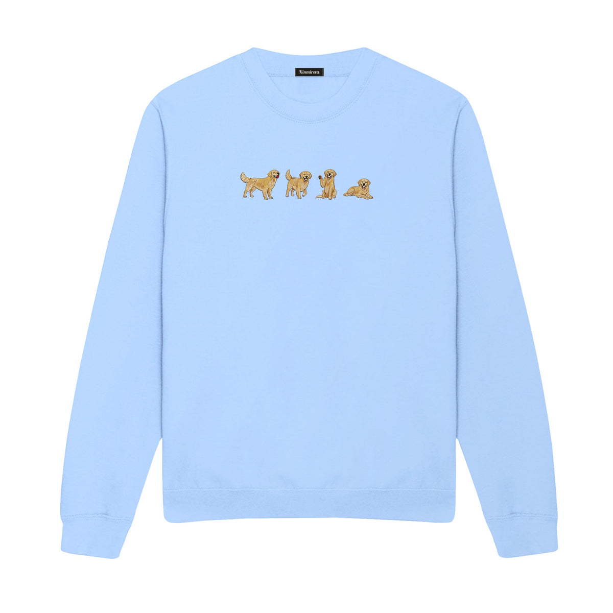 Custom Name Golden Retriever Four Poses embroidered sweatshirt in Light Blue — chest embroidery
