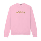 Custom Name Golden Retriever Four Poses embroidered sweatshirt in Light Pink — chest embroidery