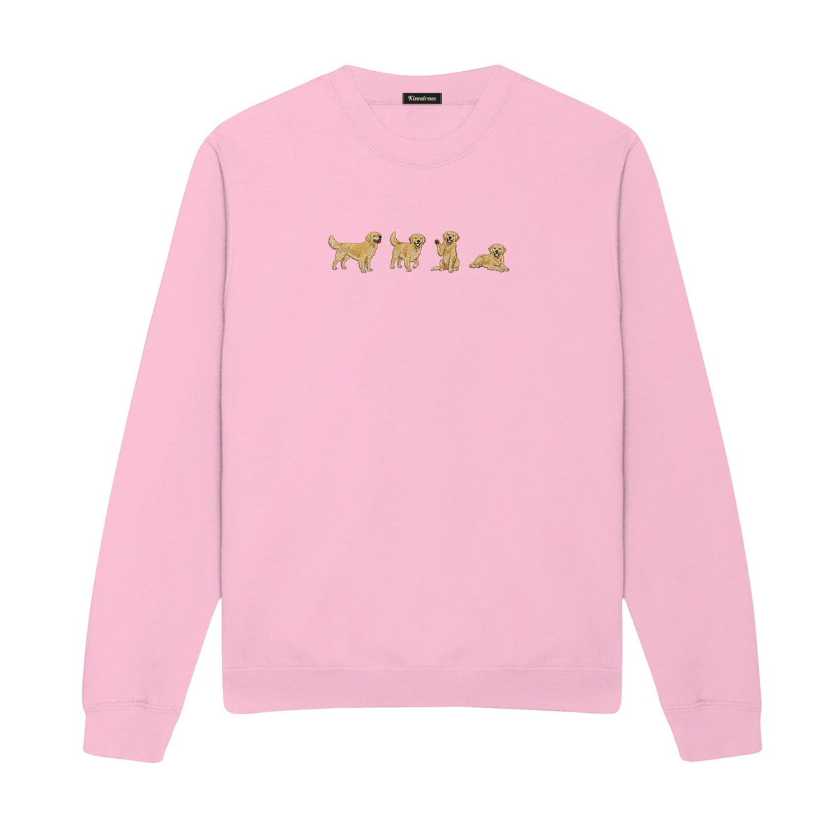 Custom Name Golden Retriever Four Poses embroidered sweatshirt in Light Pink — chest embroidery