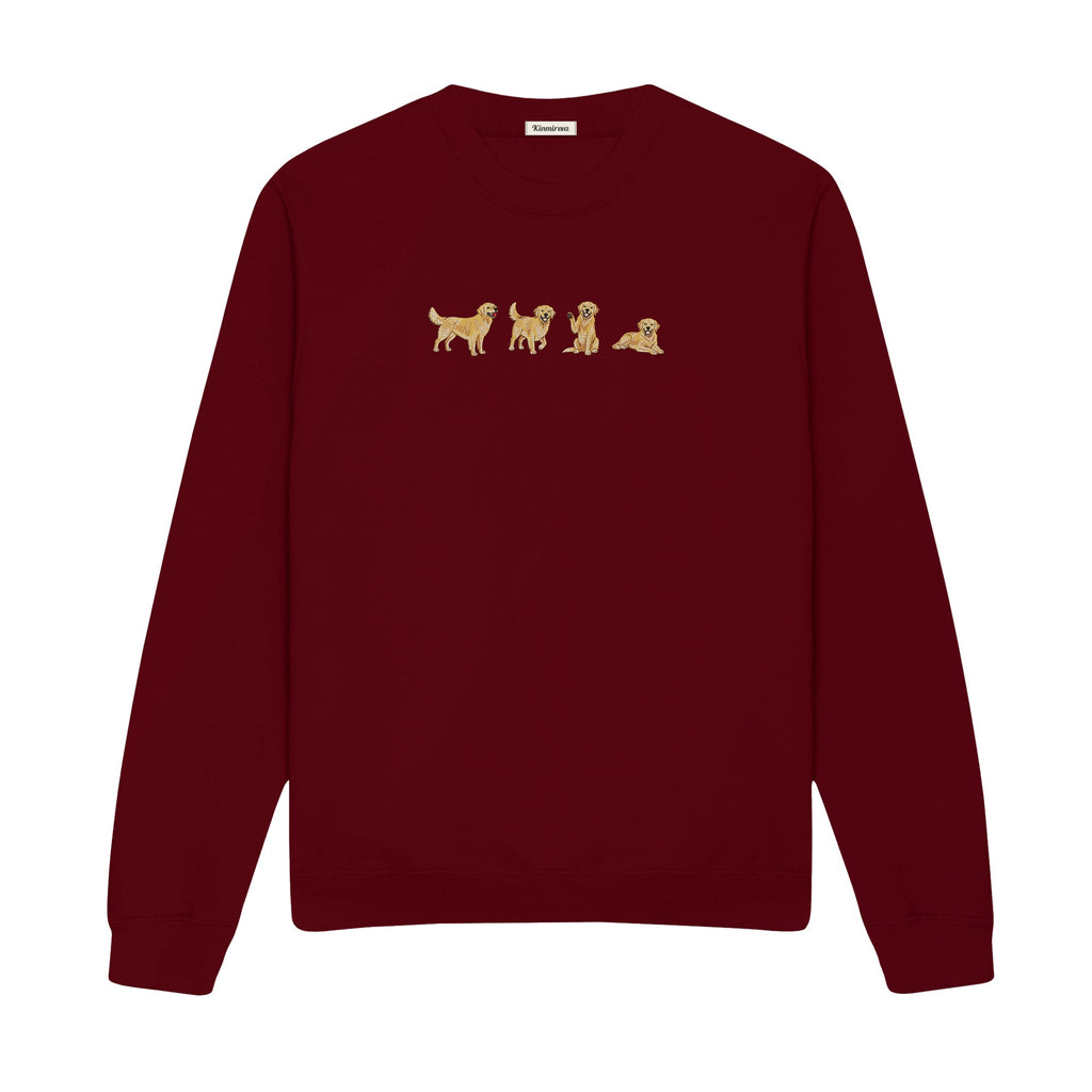 Custom Name Golden Retriever Four Poses embroidered sweatshirt in Marron — chest embroidery