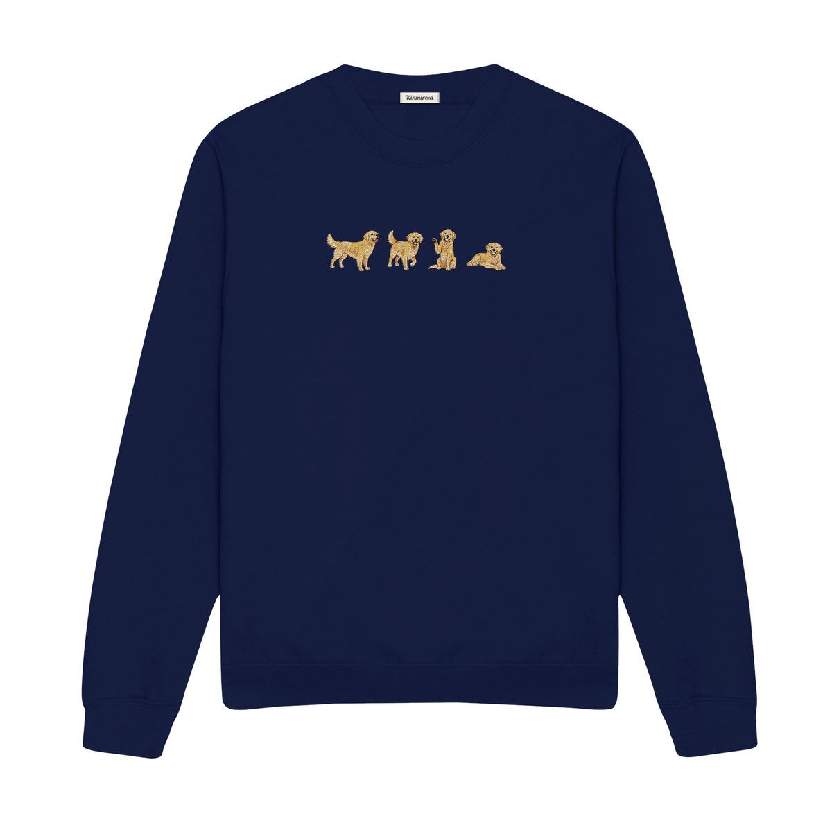 Custom Name Golden Retriever Four Poses embroidered sweatshirt in Navy — chest embroidery