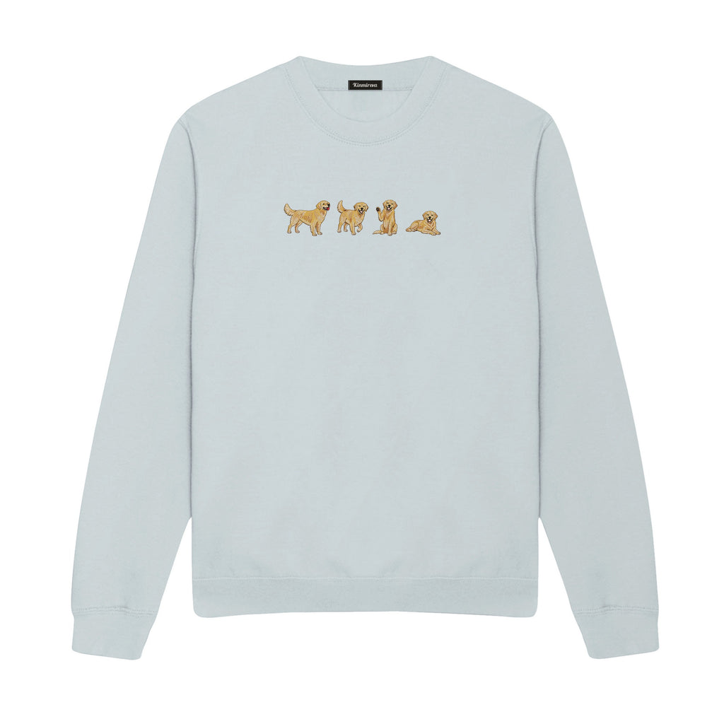 Custom Name Golden Retriever Four Poses embroidered sweatshirt in Sports Grey — chest embroidery