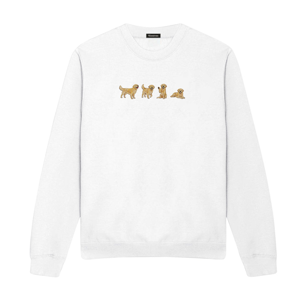 Custom Name Golden Retriever Four Poses embroidered sweatshirt in White — chest embroidery