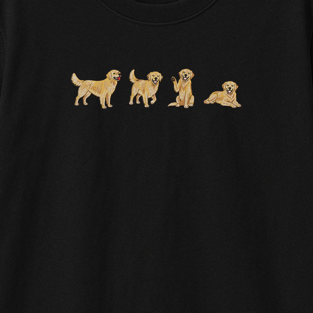 Custom Name Golden Retriever Four Poses embroidered t-shirt — chest embroidery