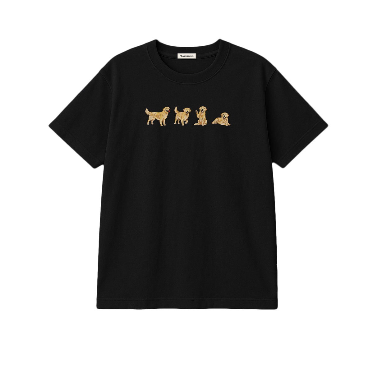 Custom Name Golden Retriever Four Poses embroidered t-shirt in Black — front view