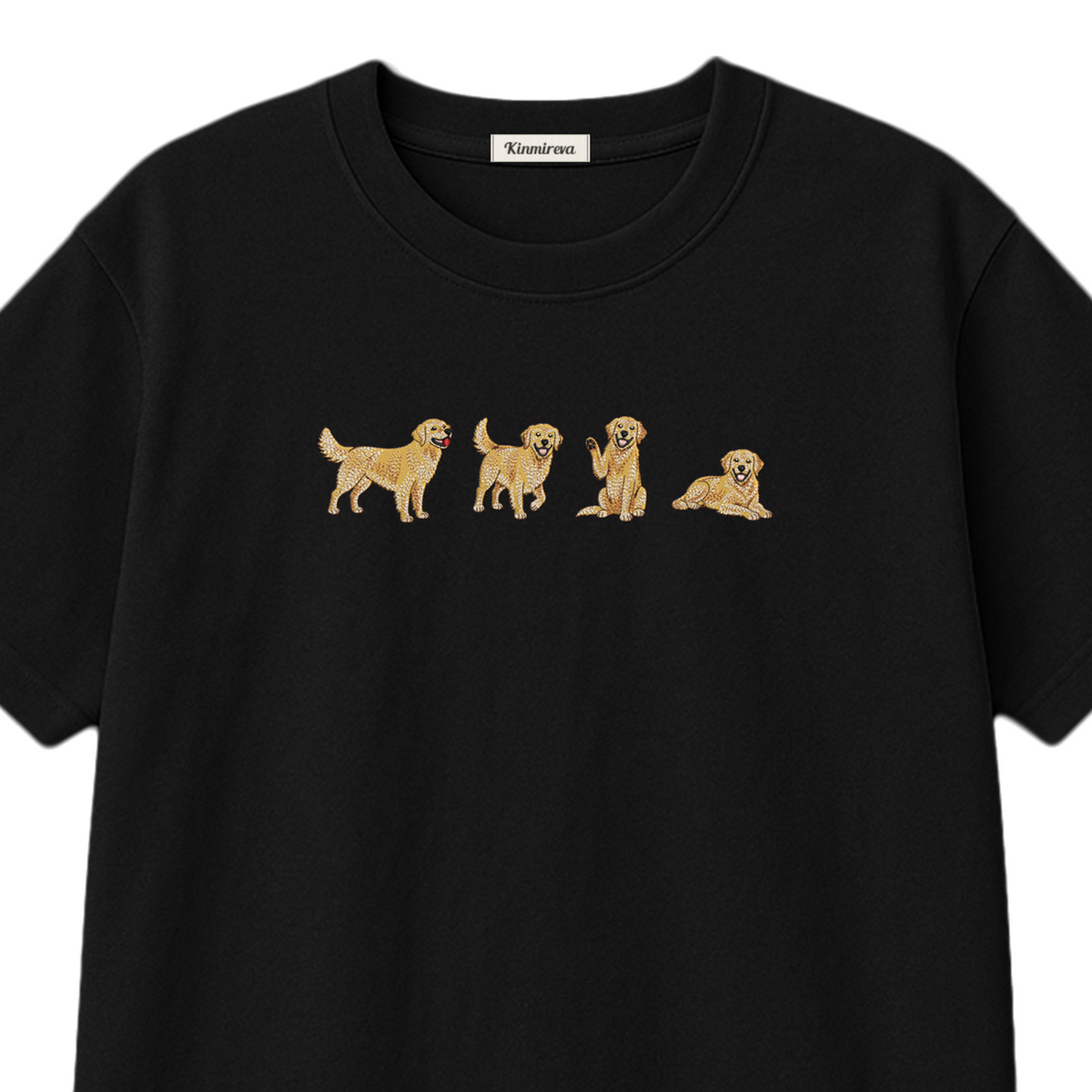 Custom Name Golden Retriever Four Poses embroidered t-shirt — chest embroidery