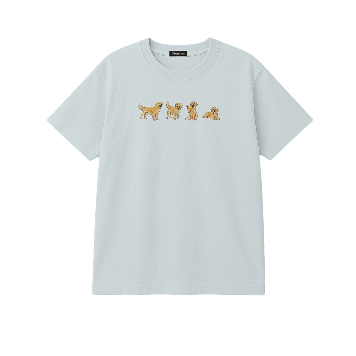 Custom Name Golden Retriever Four Poses embroidered t-shirt in Sports Grey — chest embroidery