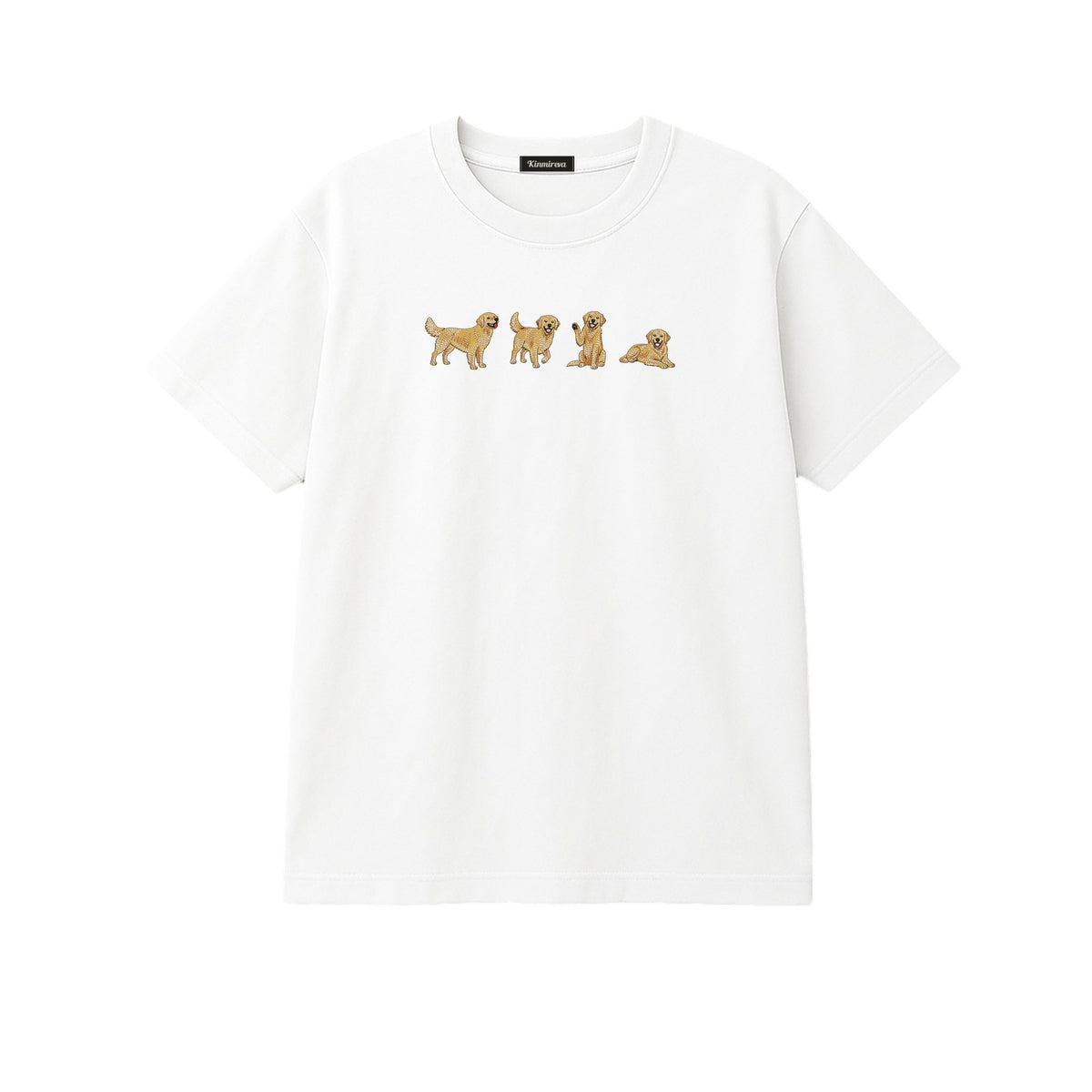 Custom Name Golden Retriever Four Poses embroidered t-shirt in White — chest embroidery