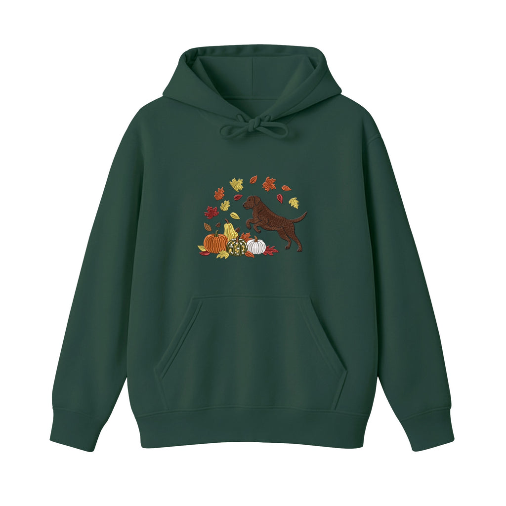 Custom Dog Name Golden Retriever Four Poses Minimal embroidered hoodie in Forest Green — chest embroidery