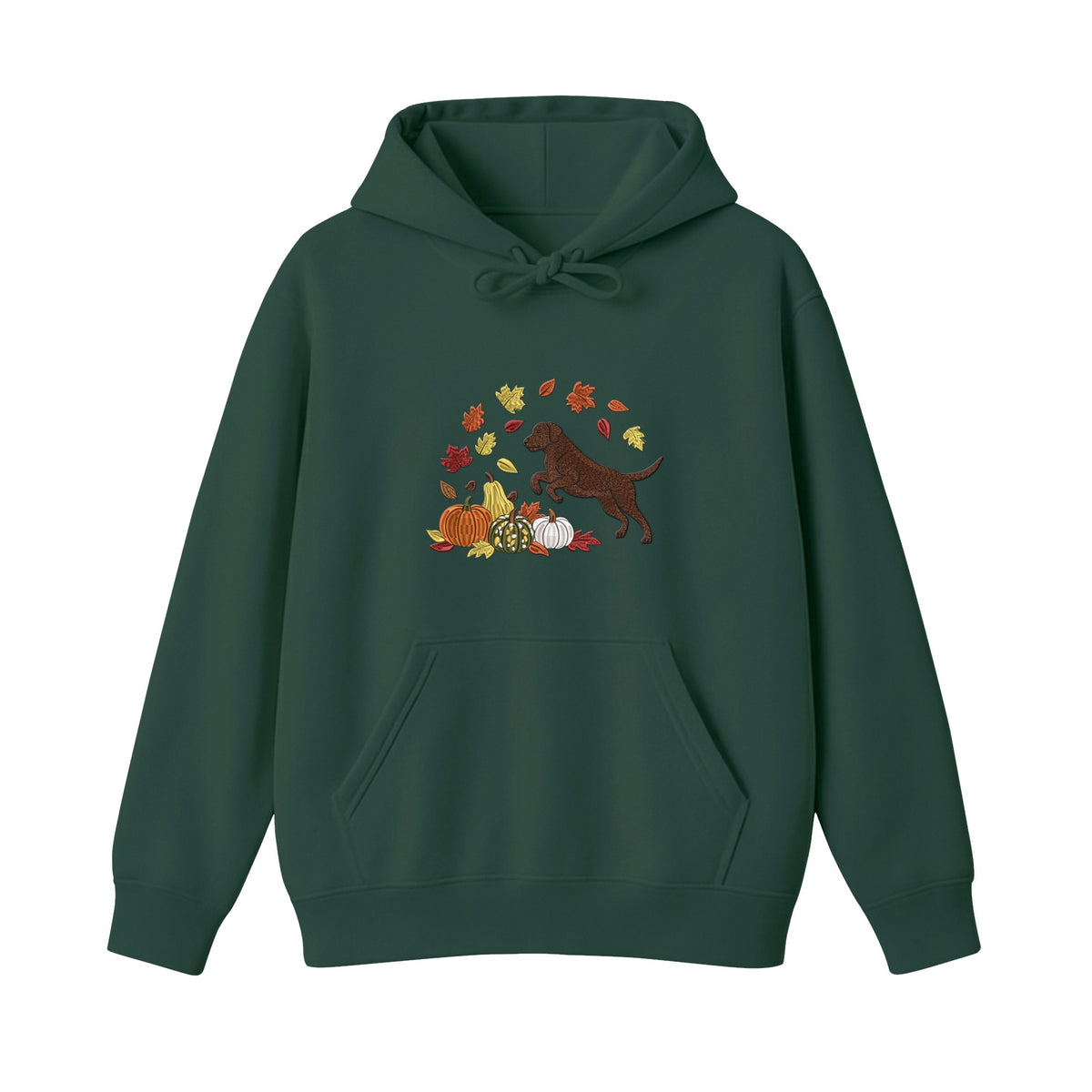 Custom Dog Name Golden Retriever Four Poses Minimal embroidered hoodie in Forest Green — chest embroidery