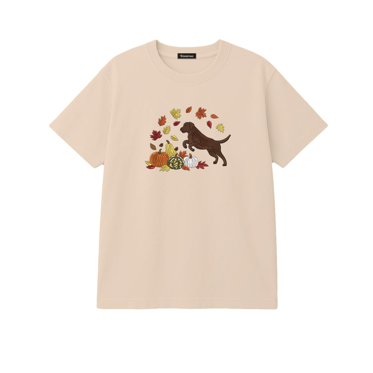 Custom Dog Name Golden Retriever Four Poses Minimal embroidered t-shirt in Beige — chest embroidery