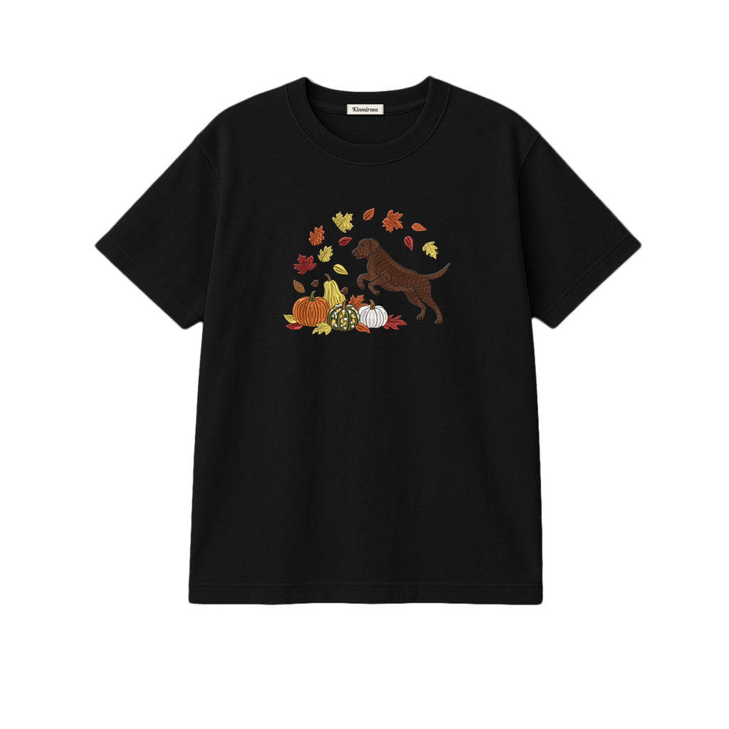 Custom Dog Name Golden Retriever Four Poses Minimal embroidered t-shirt in Black — front view