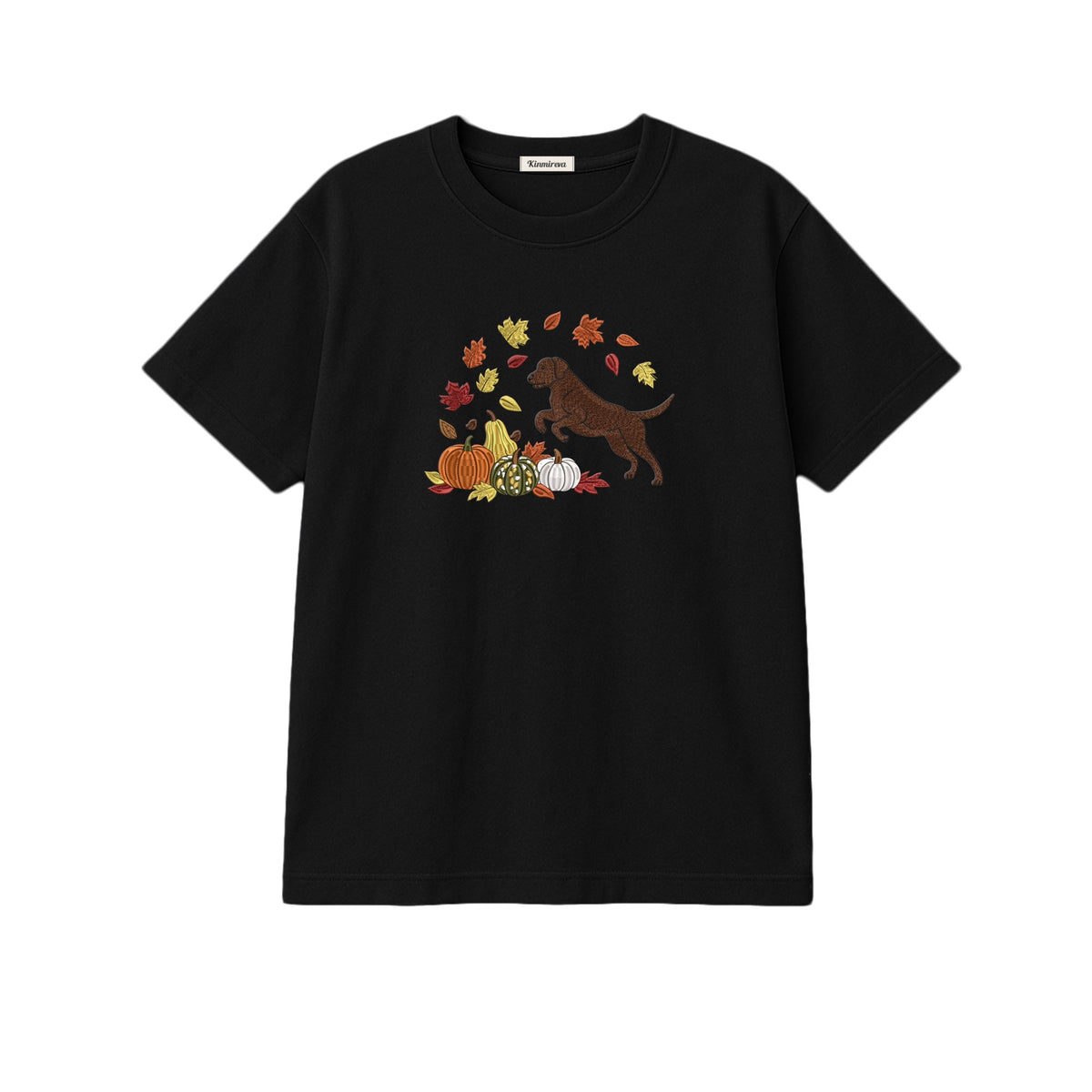 Custom Dog Name Golden Retriever Four Poses Minimal embroidered t-shirt in Black — front view