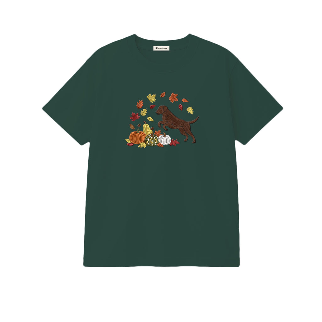 Custom Dog Name Golden Retriever Four Poses Minimal embroidered t-shirt in Forest Green — chest embroidery