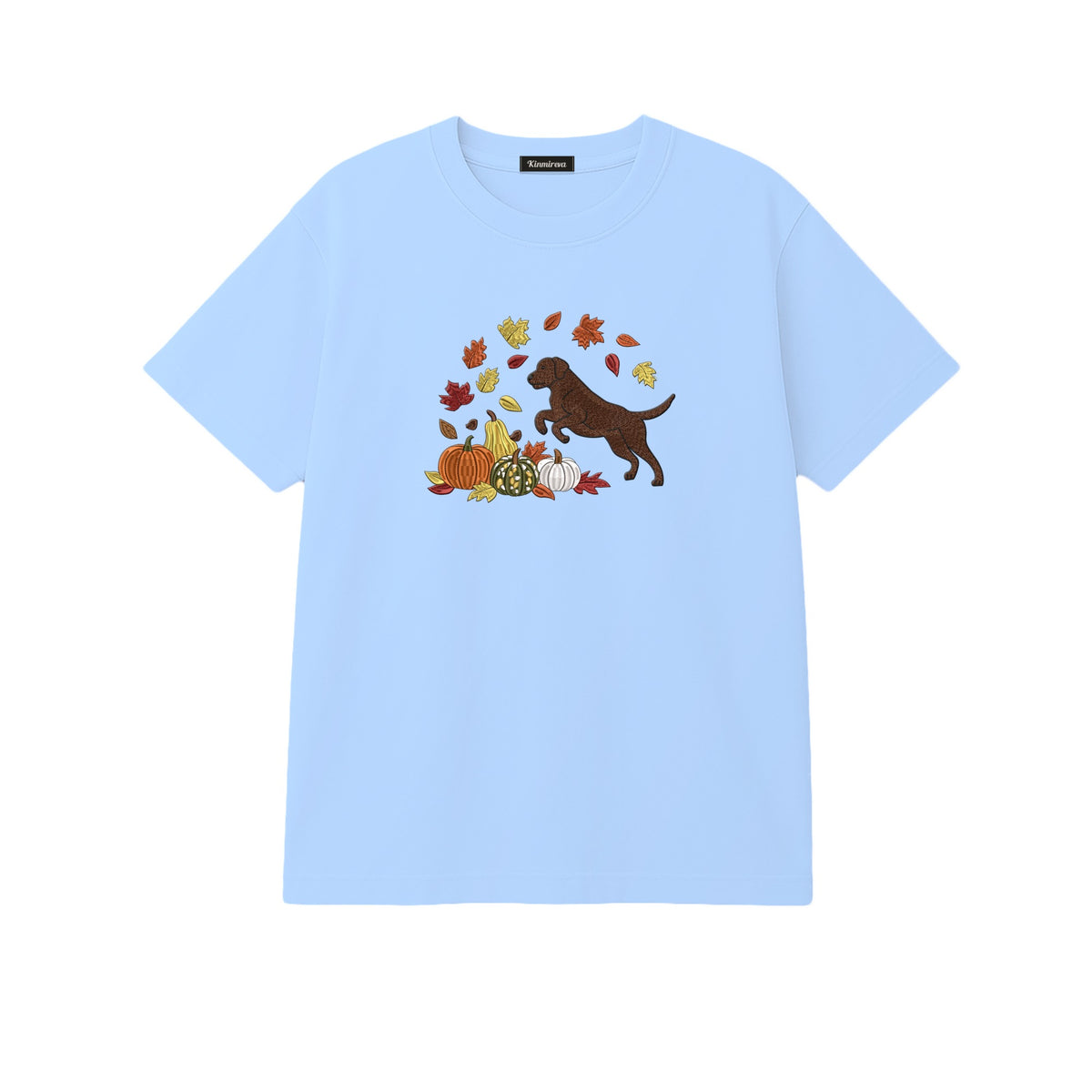 Custom Dog Name Golden Retriever Four Poses Minimal embroidered t-shirt in Light Blue — chest embroidery