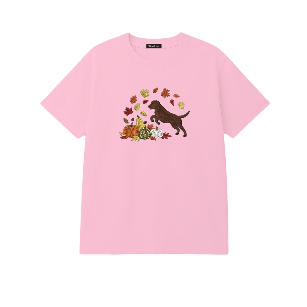 Custom Dog Name Golden Retriever Four Poses Minimal embroidered t-shirt in Light Pink — chest embroidery