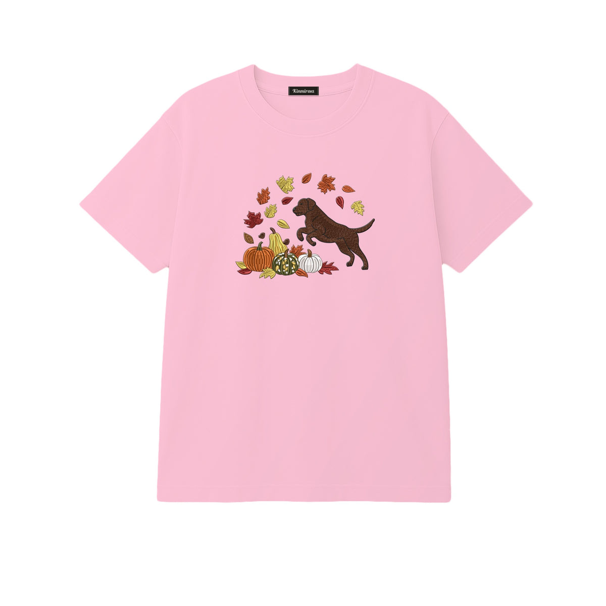 Custom Dog Name Golden Retriever Four Poses Minimal embroidered t-shirt in Light Pink — chest embroidery