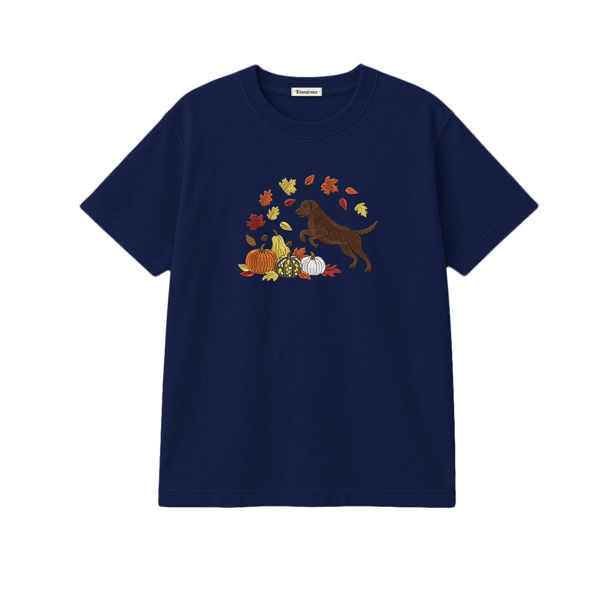 Custom Dog Name Golden Retriever Four Poses Minimal embroidered t-shirt in Navy — chest embroidery