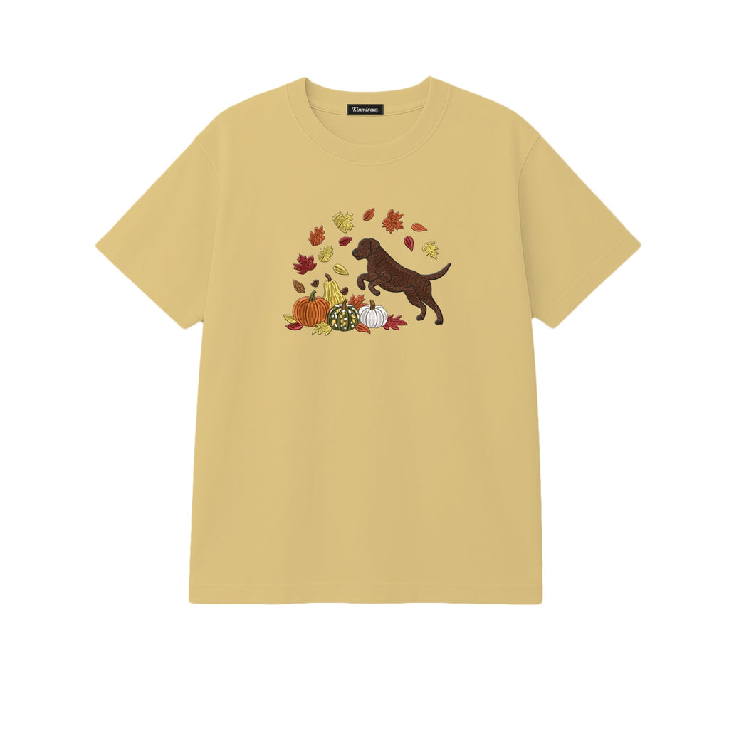 Custom Dog Name Golden Retriever Four Poses Minimal embroidered t-shirt in Sand — chest embroidery