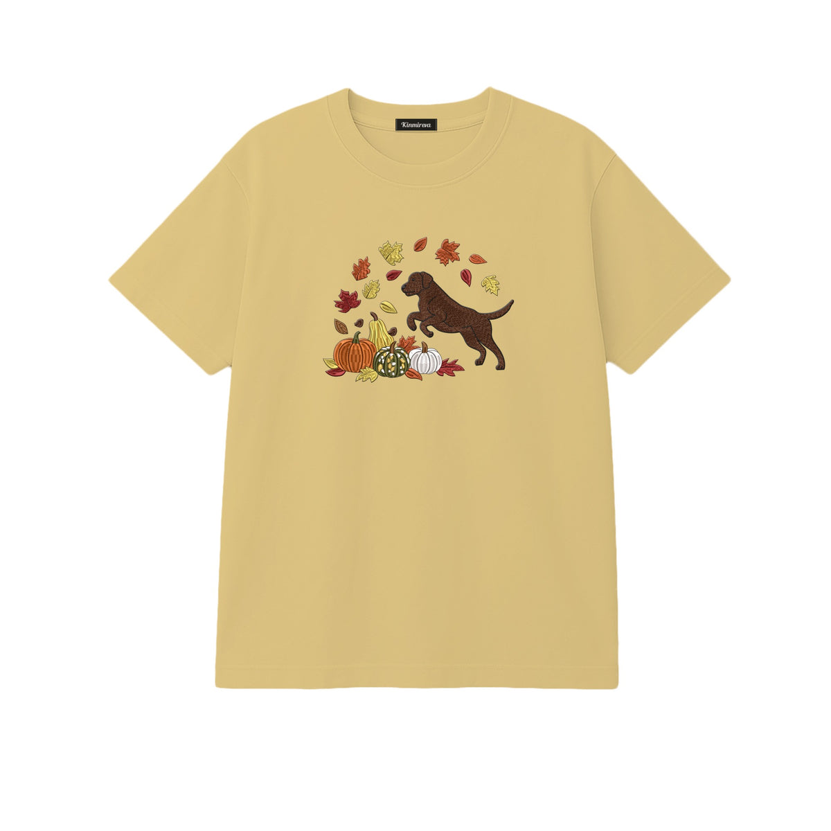 Custom Dog Name Golden Retriever Four Poses Minimal embroidered t-shirt in Sand — chest embroidery