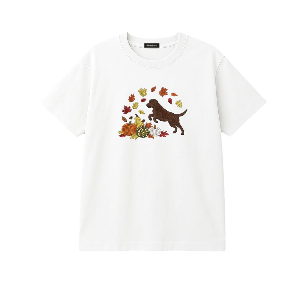 Custom Dog Name Golden Retriever Four Poses Minimal embroidered t-shirt in White — chest embroidery