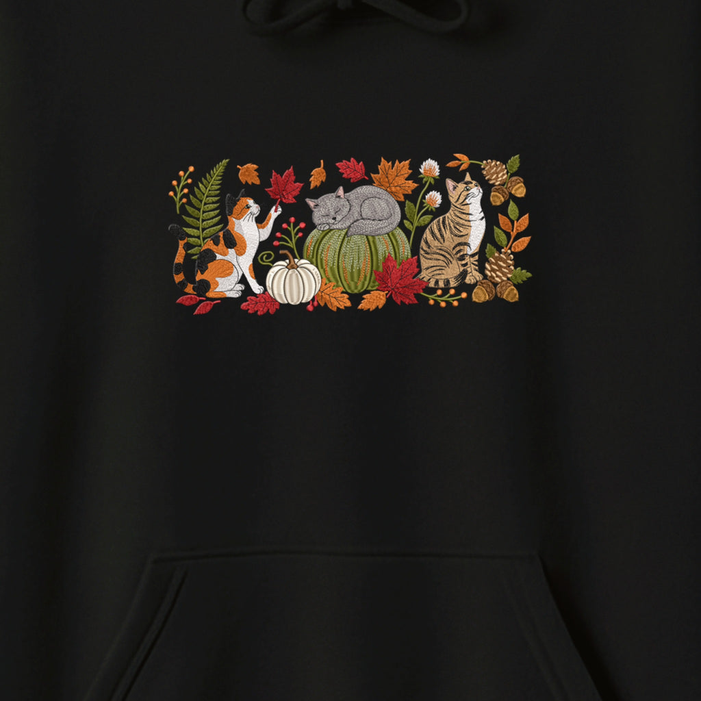 Autumn Cats Pumpkin Patch embroidered hoodie — chest embroidery