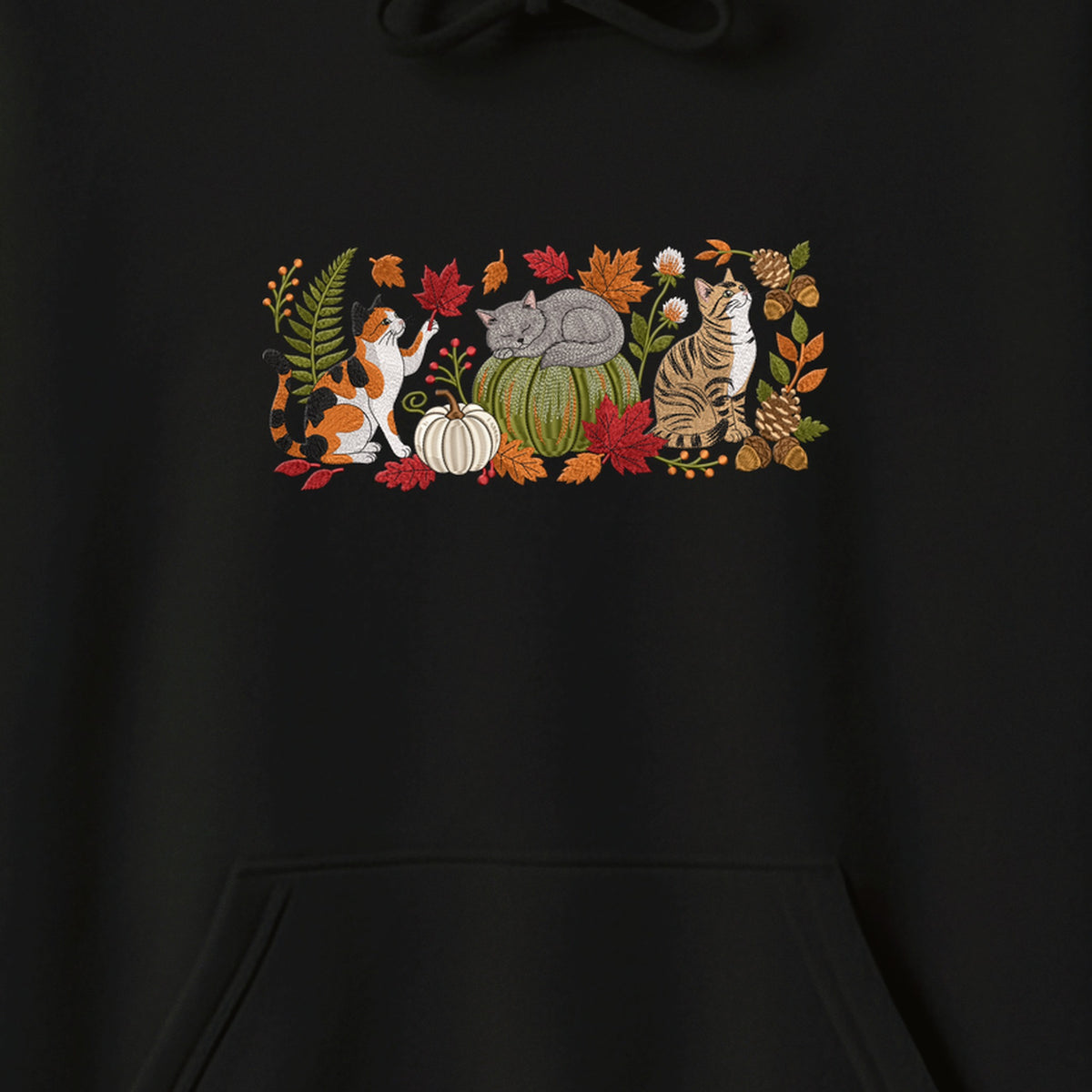 Autumn Cats Pumpkin Patch embroidered hoodie — chest embroidery