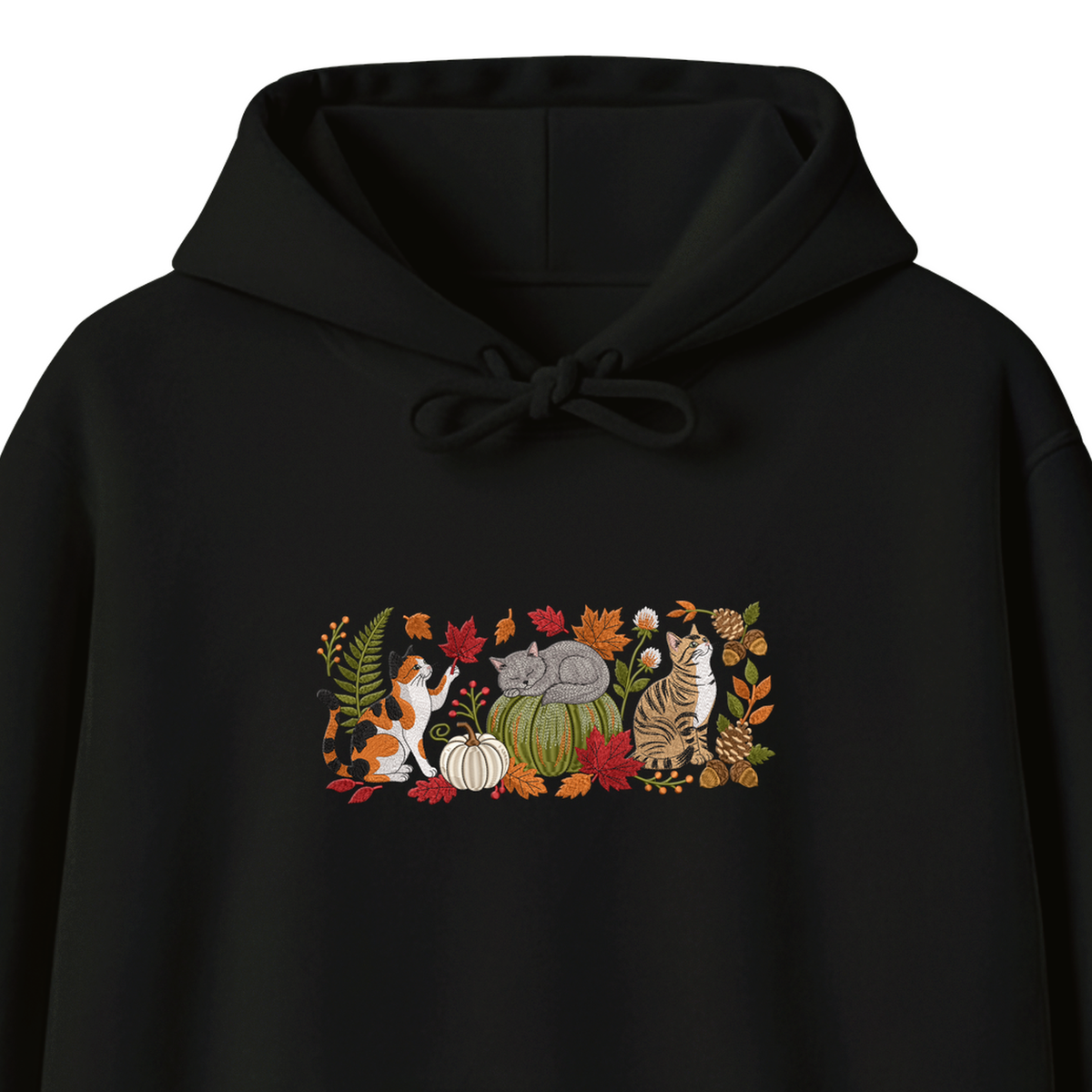 Autumn Cats Pumpkin Patch embroidered hoodie — chest embroidery