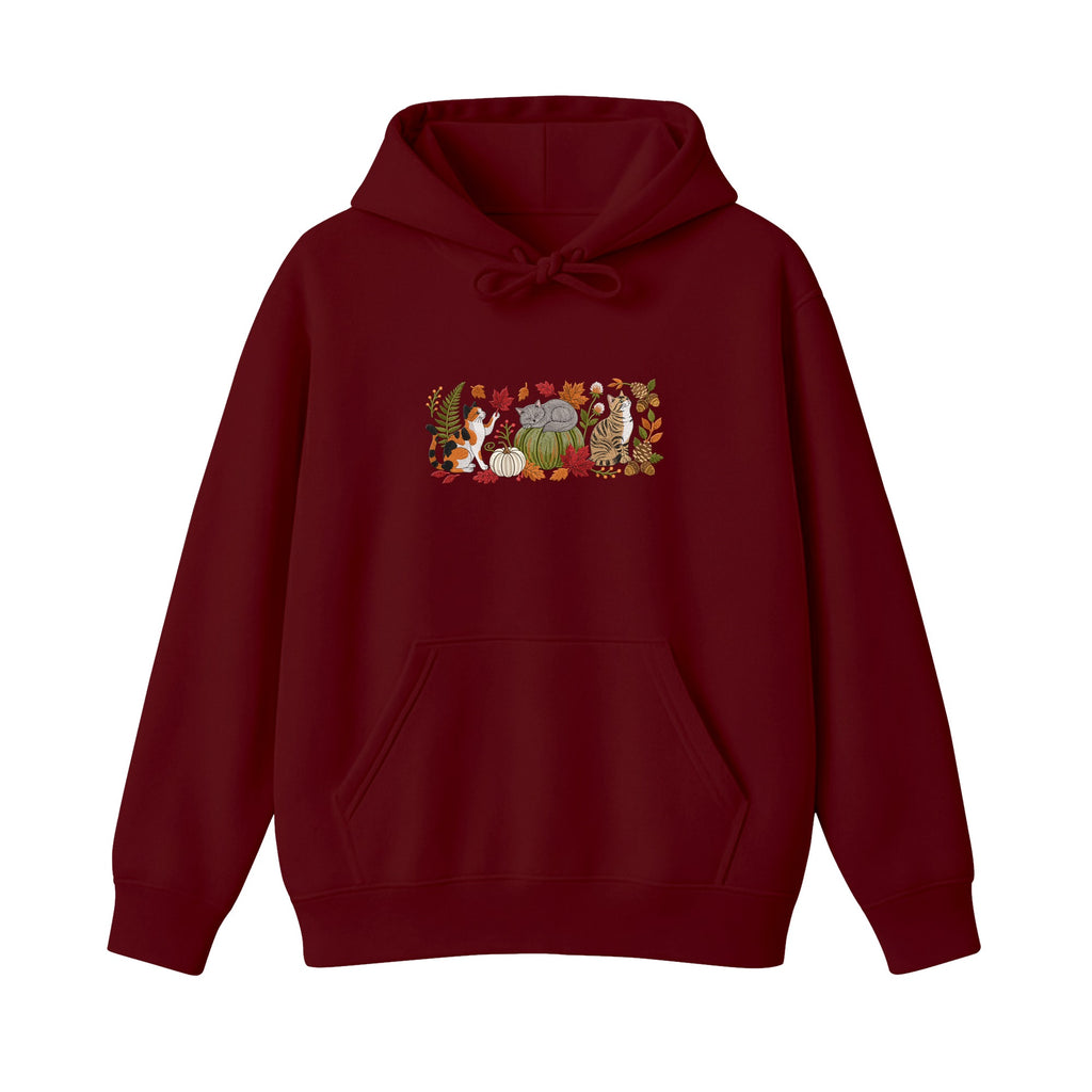 Autumn Cats Pumpkin Patch embroidered hoodie in Marron — chest embroidery