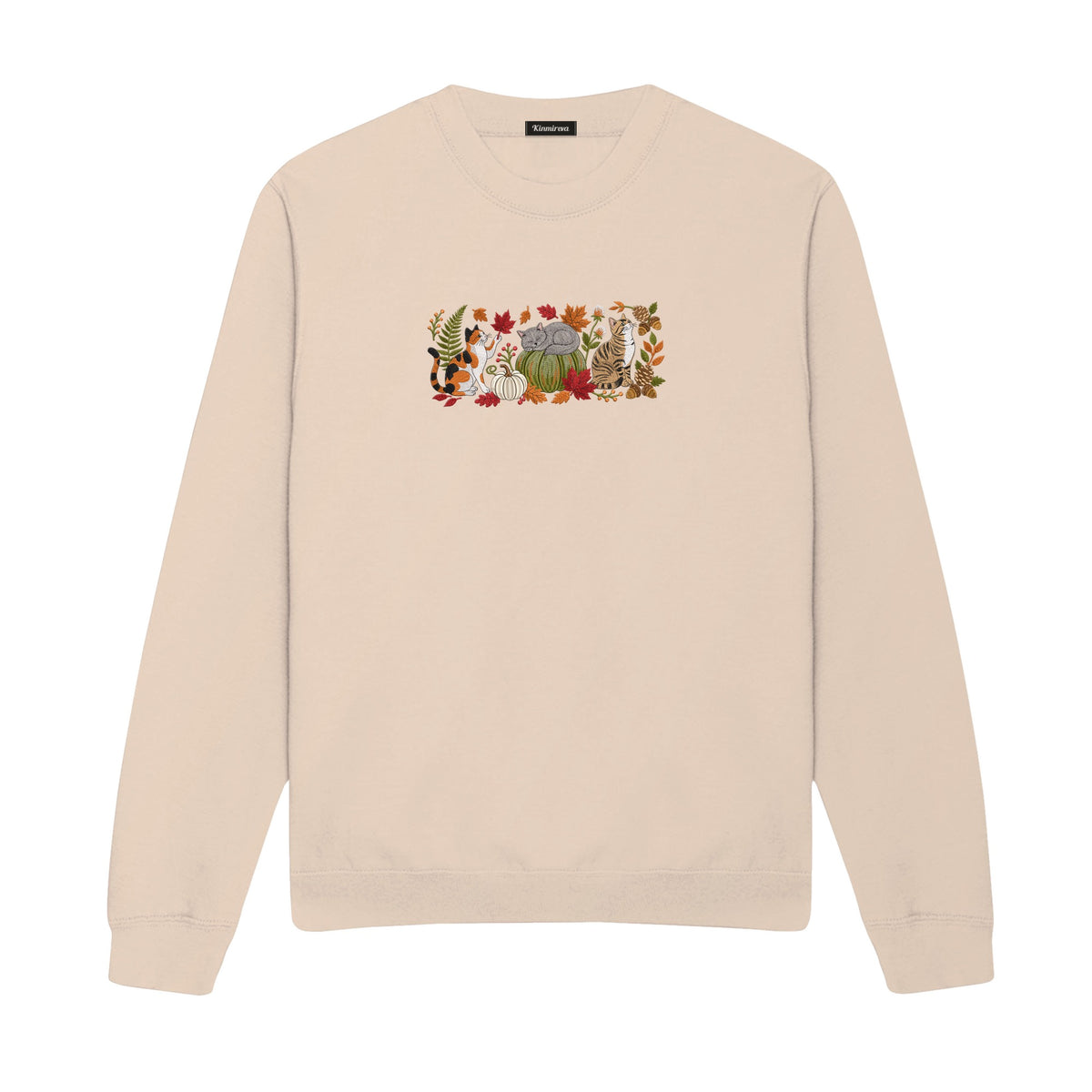 Autumn Cats Pumpkin Patch embroidered sweatshirt in Beige — chest embroidery