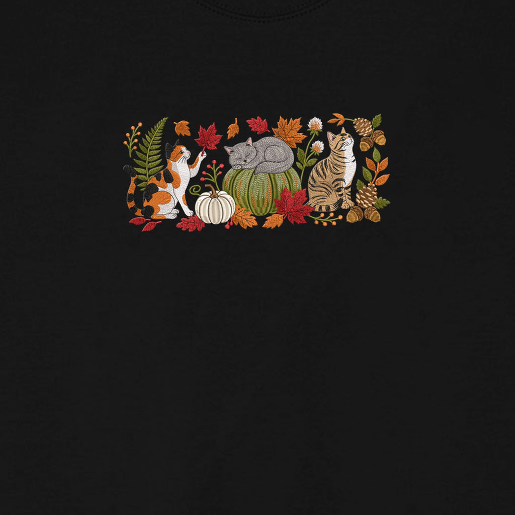 Autumn Cats Pumpkin Patch embroidered sweatshirt — chest embroidery