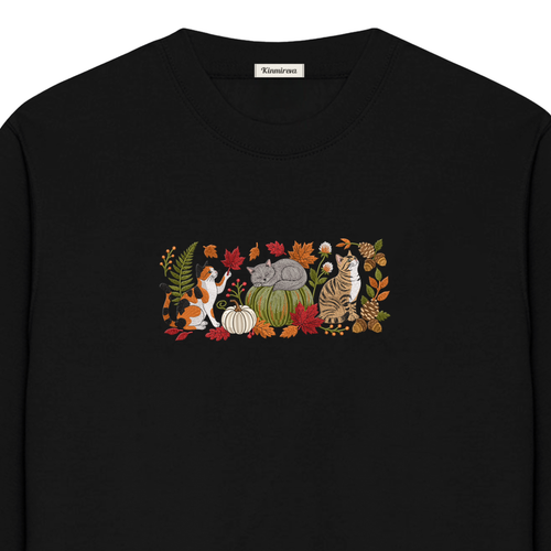 Autumn Cats Pumpkin Patch embroidered sweatshirt — chest embroidery