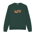 Autumn Cats Pumpkin Patch embroidered sweatshirt in Forest Green — chest embroidery