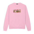 Autumn Cats Pumpkin Patch embroidered sweatshirt in Light Pink — chest embroidery