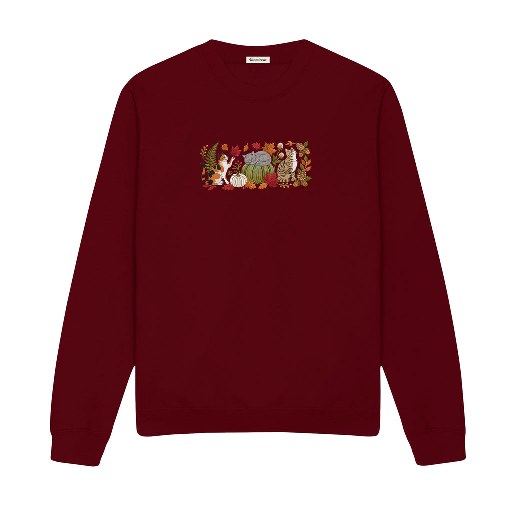 Autumn Cats Pumpkin Patch embroidered sweatshirt in Marron — chest embroidery