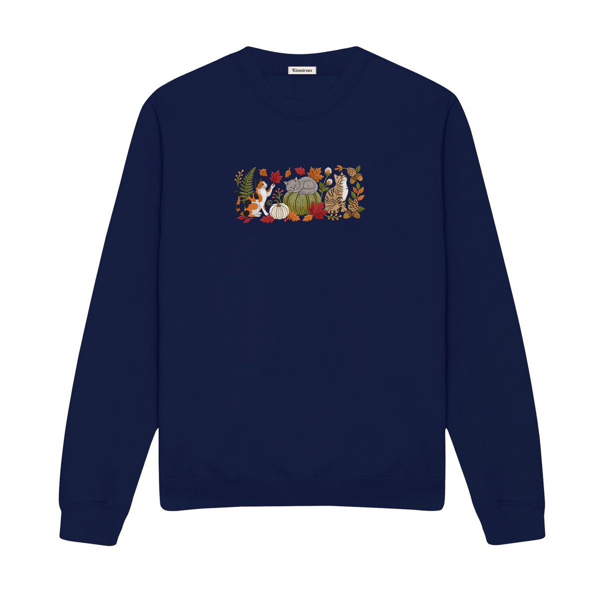 Autumn Cats Pumpkin Patch embroidered sweatshirt in Navy — chest embroidery