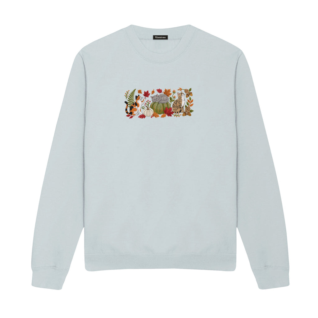 Autumn Cats Pumpkin Patch embroidered sweatshirt in Sports Grey — chest embroidery