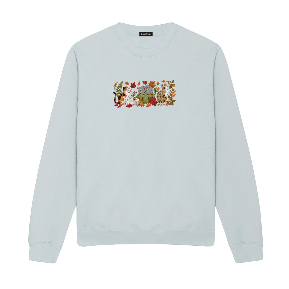 Autumn Cats Pumpkin Patch embroidered sweatshirt in Sports Grey — chest embroidery
