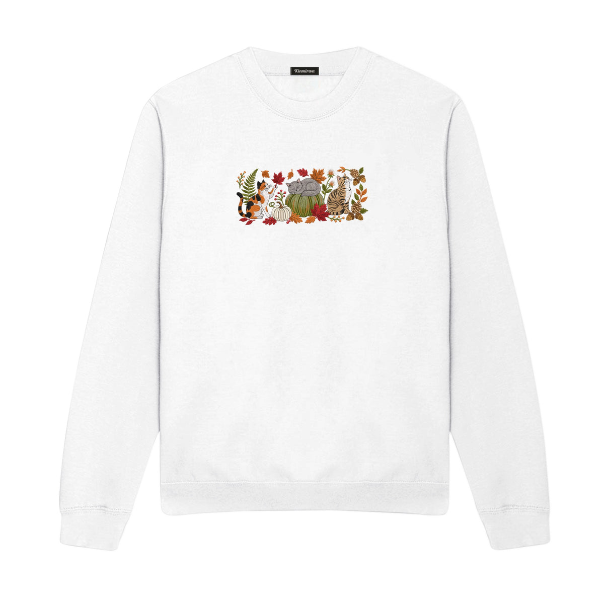Autumn Cats Pumpkin Patch embroidered sweatshirt in White — chest embroidery