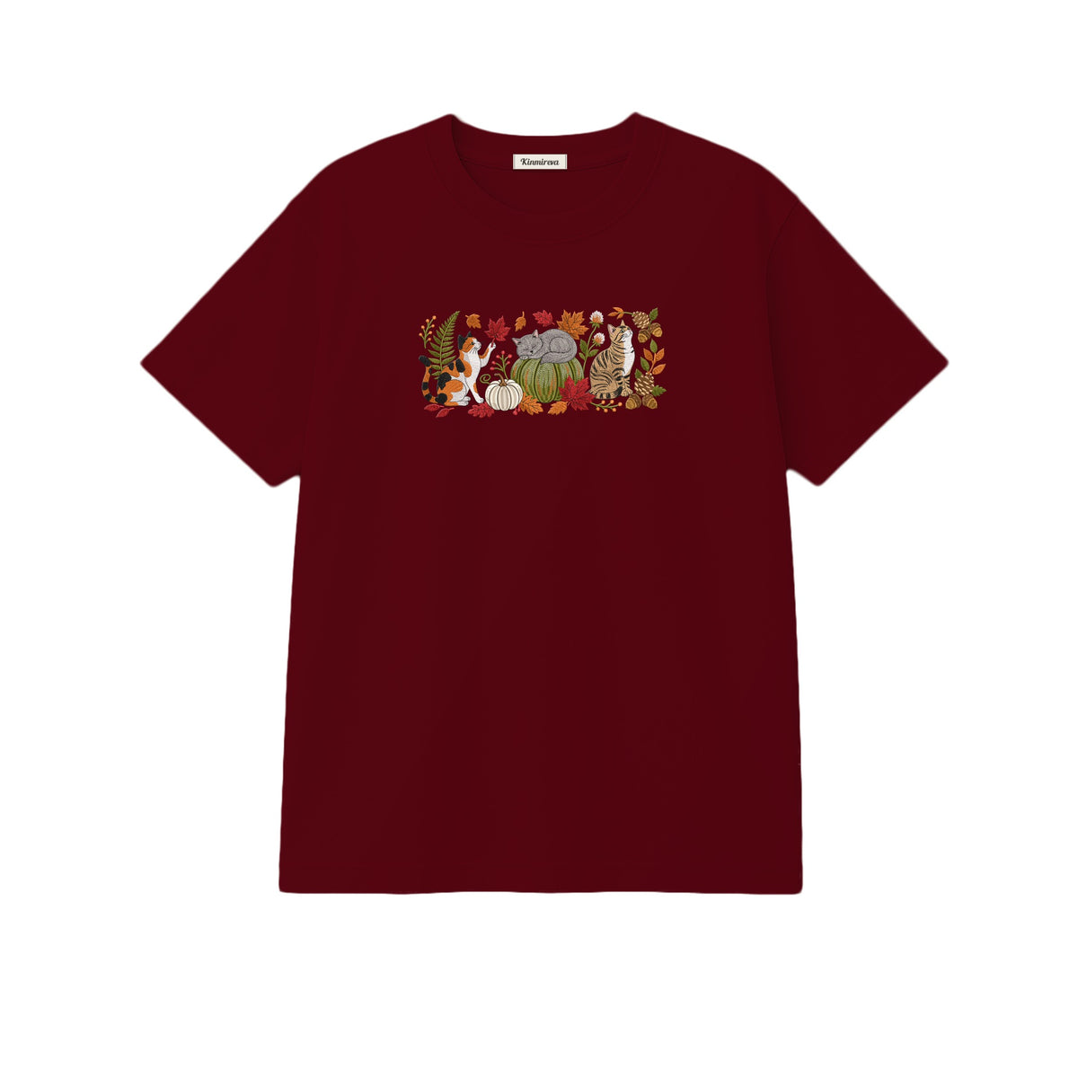 Autumn Cats Pumpkin Patch embroidered t-shirt in Marron — chest embroidery
