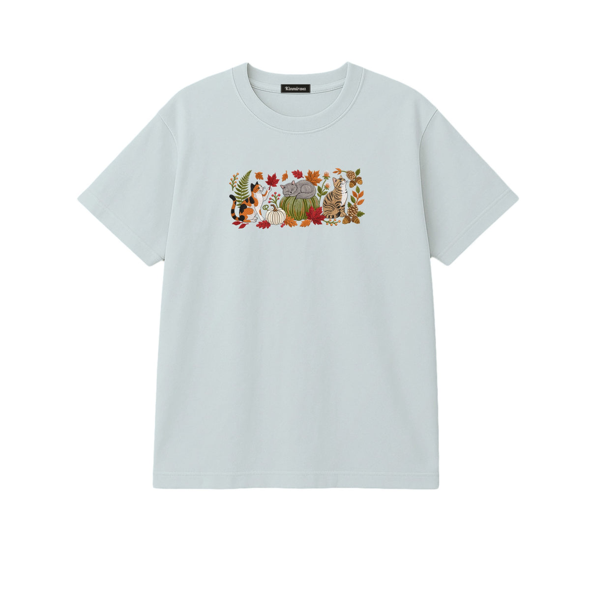 Autumn Cats Pumpkin Patch embroidered t-shirt in Sports Grey — chest embroidery
