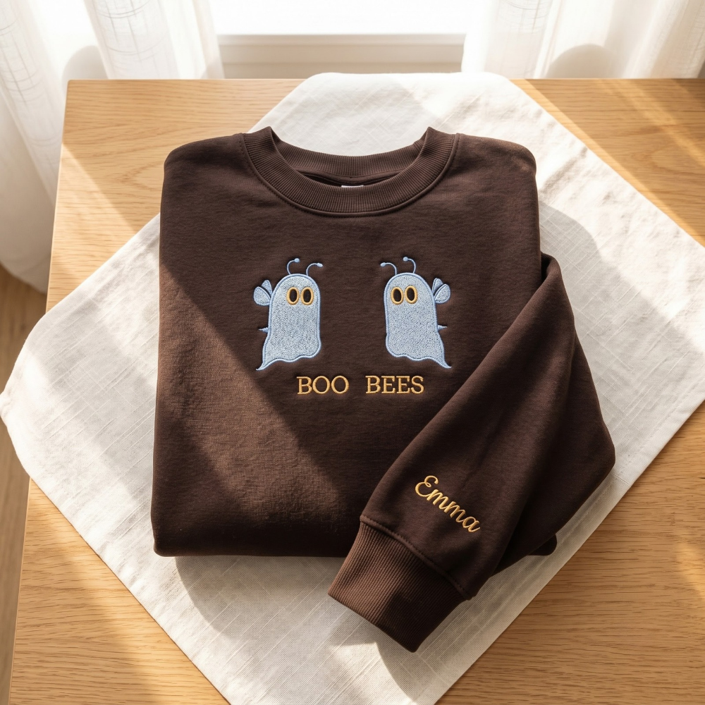 Personalized Boo Bees Ghost Bee Halloween embroidered sweatshirt — front view