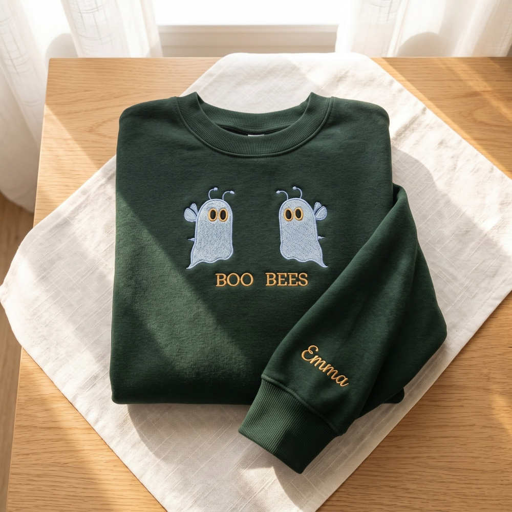 Personalized Boo Bees Ghost Bee Halloween embroidered sweatshirt — front view