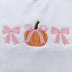 Personalized Fall Pumpkin Pink Coquette Bows Minimalist embroidered sweatshirt — front view