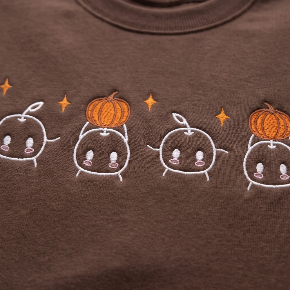 Personalized Cute Kawaii Sprout Characters Pumpkin Fall embroidered sweatshirt — front view